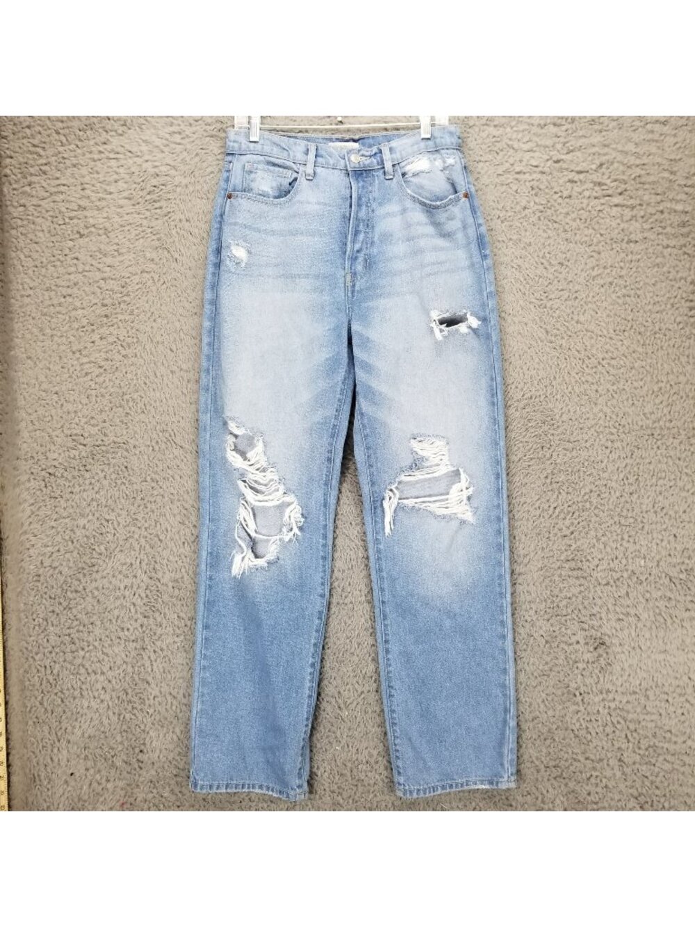 Shop Stevie Jeans Womens 9 Blue Cotton Distressed Button Fly Straight Leg *Read*
